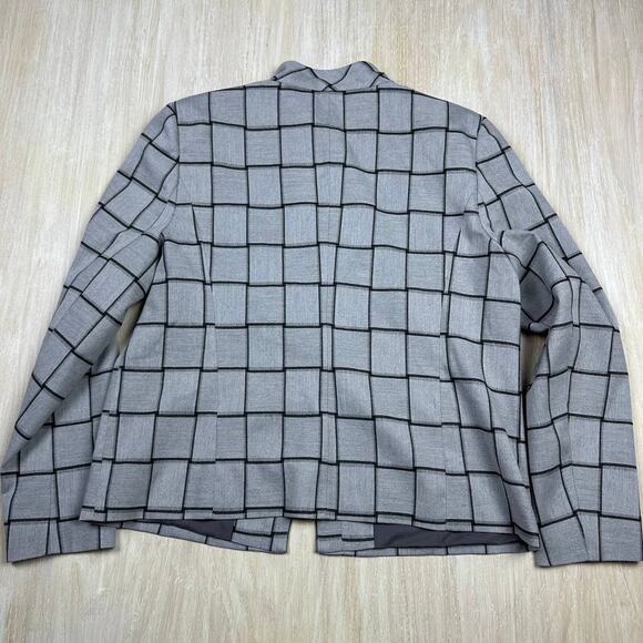 Halogen Gray Checkered Plaid Front Zipper Chic Casual Career Blazer Jacket XL - Picture 7 of 14